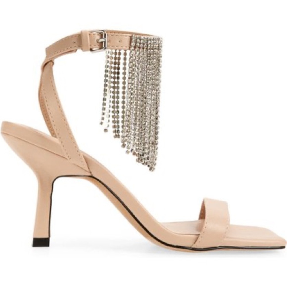 Open Edit Annalise Heeled Sandals with Rhinestone Fringe Strap
